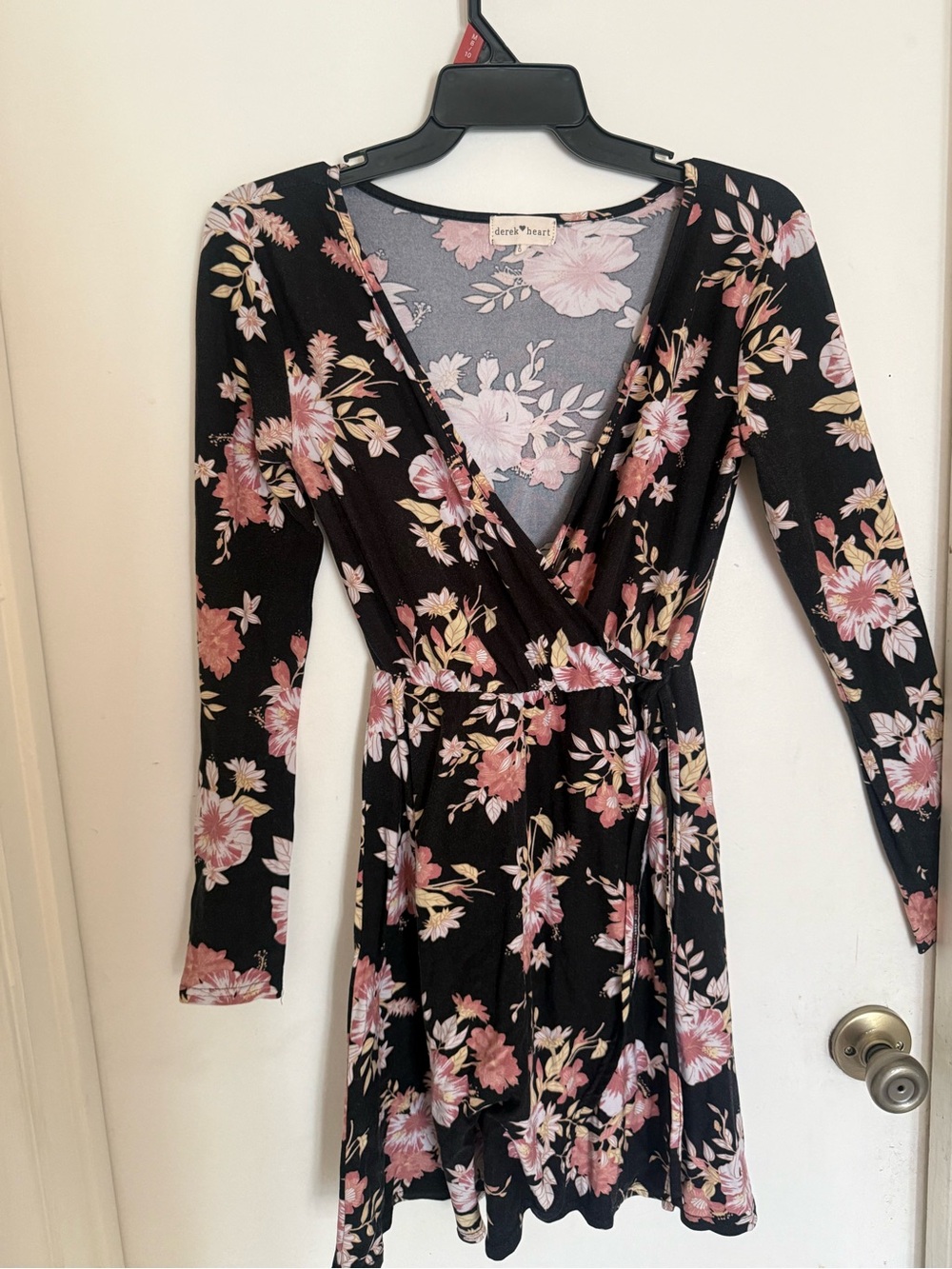 a new day Black Floral Wrap Dress with Pink Blossoms